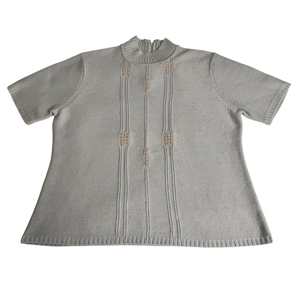 Cottagecore 90s Light Blue Short Sleeve Mock Beaded Sweater‎ Medium Grandmacore